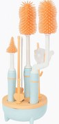 Kit 8 piese curatare biberoane si accesorii Kidizi Blue include perii silicon si suport de uscare