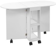 HOMCOM Masă de Comedor Plegable cu Ruedas Masă de Cocina cu Alas Abatibles și 2 Rafturi Deschise 120x60x77 cm Alb | Aosom Romania