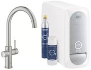 Baterie bucatarie Grohe Blue Home crom periat Supersteel pipa tip C si Starter Kit