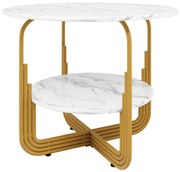 Masă rotundă de dining pentru 4 persoane, Alb+Auriu | Aosom Romania