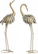 Outsunny Set de 2 statui de grădină, sculptură de stârc din metal, statui de păsări 91/95cm, pentru curte, iaz, terasă, auriu/albastru | Aosom Romania