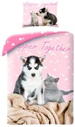 Animale Happier Together Set de lenjerie de pat cu pisici și câini 140x200cm, 70x90 cm