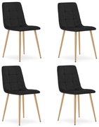 Set 4 Scaune Bucatarie/Dining Jacob Negru Catifea Picioare Metalice Finisaj Lemn