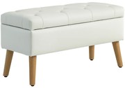 HOMCOM Banc de rangement coffre de rangement tissu effet velours pieds en bois charge max. 120 kg 80 x 35 x 40 cm, crem | Aosom Romania