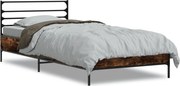 vidaXL Cadru de pat, stejar fumuriu, 75x190cm, lemn prelucrat și metal