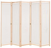 Paravan cameră, 5 panouri, crem, 200x170x4 cm, material textil