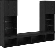 vidaXL Unități TV de perete cu LED 5 pcs Stejar Negru Lemn compozit