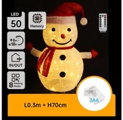 Aigostar - Decorațiune LED de Crăciun pentru exterior, om de zăpadă, 50 LED, 3x AA, 0,7 m, IP44