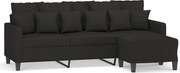 vidaXL Canapea cu 3 locuri cu taburet, negru, 180 cm, material textil