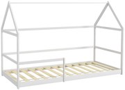 AIYAPLAY Pat Montessori pentru Copii în Formă de Căsuță cu Bariere de Protecție Anti-Cădere, 196x97.5x135 cm, Alb | Aosom Romania