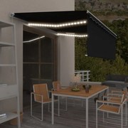 vidaXL Copertină retractabilă manual cu stor &amp; LED, antracit, 4x3 m