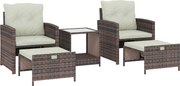 Outsunny Set de Mobilier de Grădină din Rattan 5 Piese, Set de Mobilier Exterior cu 2 Suporturi pentru Picioare, 2 Fotolii, Masă de Cafea cu 2 Niveluri, Perne, pentru Balcon, Terasă, Patio, Maro/Crem | Aosom Romania