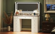 SEA909 - Set Masa toaleta 110 cm, cu 11 sertare, cosmetica machiaj, oglinda cu LED, masuta vanity, cu Prize si USB - Alb