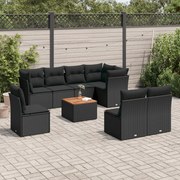 vidaXL Set mobilier de grădină cu perne, 9 piese, negru, poliratan