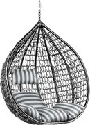 Scaun suspendat negru KOKON fara stativ, perna alb-gri