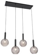 Lampă suspendată de design neagră cu sticlă fumurie cu 4 lumini - Chico