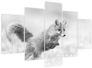 Tablou - Vulpe care sare,alb-negru (150x105 cm)