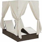 vidaXL Șezlong dublu cu perdele Alb cald 205 x 129 x 200 cm poliratan