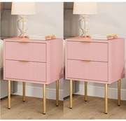 NOR2 - Set 2 Noptiere 40 cm, cu 2 sertare, dormitor, Riflaje - Roz / Albastru / Maro / Maro Deschis - Auriu