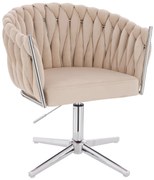 HR750CROSS Scaun Crem din Catifea cu Bază Cromata