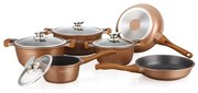 Set oale si tigai Royalty Line RL-BS1010M, Fonta, 10 bucati, Inductie, Finisaj marmura, Culoare cupru