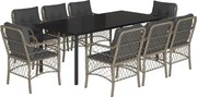 vidaXL Set mobilier grădină cu perne, 9 piese, gri deschis, poliratan