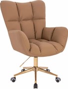 HR650K Scaun Caramel Piele Ecologica Premium Soft cu Bază Aurie