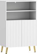 HOMCOM Dulap de Baie cu 2 Rafturi Deschise și Dulap, Dulap Compact cu Uși Amortizate, Raft Reglabil, pentru Bucătărie Living, 60x31.8x93 cm, Alb | Aosom Romania