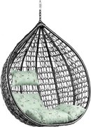 Scaun balansoar suspendat KOKON negru fara suport, perna verde deschis cu model