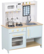 AIYAPLAY Bucătărie pentru Copii 3+ Ani, Bucătărie Jucărie din Oțel Inoxidabil, Lemn și PP, 72x33x85,2 cm, Albastru | Aosom Romania