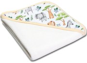 Prosop bebe din bumbac cu gluga 90x90 cm Kidizi Safari, potrivit de la nastere pana la 2 ani