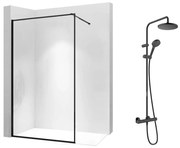 Pachet paravan dus Walk-In Rea Bler-1 negru 70x195 cm si coloana de dus Hansgrohe Vernis Blend negru