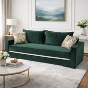 Canapea LARISA extensibila, 3 locuri, cu lada de depozitare, culoare verde padure , 220x95x85 Verde padure, Catifea