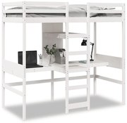 vidaXL Cadru pat etajat, birou/rafturi, alb, 90x200 cm, lemn masiv pin