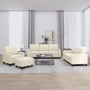 vidaXL Set de canapele cu perne, 4 piese, crem, piele ecologică