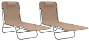 Sezlonguri pliante, 2 buc., gri taupe, textilena si otel