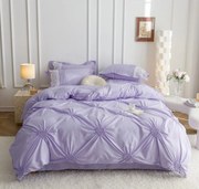 Lenjerie Pat Dublu, Bumbac Soft Touch, 6 piese, cu Pliuri Brodate - Lila
