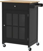 HOMCOM Cărucior de Bucătărie cu Sertar, Raft Reglabil, 4 Roți și Suport Lateral pentru Prosop, 67x48x86,5 cm, Negru | Aosom Romania