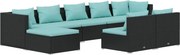vidaXL Set mobilier de grădină cu perne, 9 piese, negru, poliratan