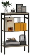 HOMCOM Masă auxiliară îngustă cu 3 nivele cu rafturi de depozitare, cadru din oțel, pentru sufragerie, dormitor, 43x18x62,5cm, gri | Aosom Romania