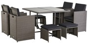 Outsunny Set Mobilier Grădină Extern Ratan 9 Piese, Masă, 4 Scaune, 4 Taburete, Maro | Aosom Romania