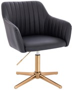 HR190CROSS Scaun Neagră din Piele Ecologica cu Bază Aurie