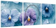 Tablou - Violete în apă (cu ceas) (90x30 cm)