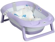 ZONEKIZ Cadita Pliabila pentru Copii 0-6 Ani cu Perna si Organizatoare, 83x48x23.5cm, Violet/Alb | Aosom Romania