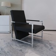 vidaXL Fotoliu cu picioare cromate, negru, piele ecologică