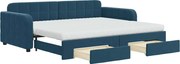 vidaXL Pat de zi cu extensie și sertare, albastru, 90x200 cm, catifea