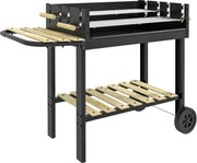 Outsunny Gratar Barbecue Carucior cu Carbune cu Grilaj Dublu Reglabil, Masa Laterala, Raft de Depozitare si Roti, pentru Gatit in Aer Liber