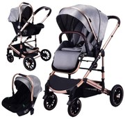 Carucior 3 in 1 reversibil si pliabil cu geanta inclusa si scoica auto, 0-36 luni, Gri - CPC-60-gri