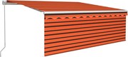 vidaXL Copertină retractabilă manual cu stor&LED portocaliu&maro 4x3 m