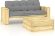 vidaXL Set mobilier de grădină cu perne, 2 piese, lemn de pin tratat